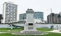 A century-old statue erected in St Kilda was sawn off at the ankles and the plinth spray-painted with the slogan 'The colony will fail'. 