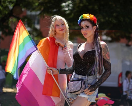 People at the Pride march in Budapest, Hungary.