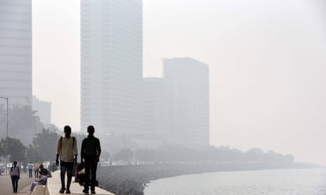 City buildings seen in heavy smog at Nariman Point, on January 30, 2016 in Mumbai, India.