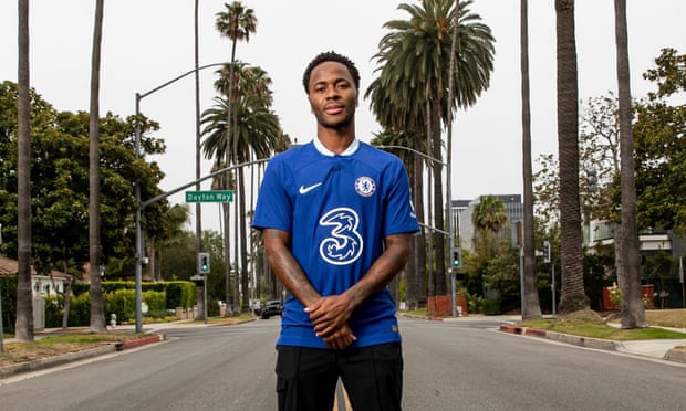 Raheem Sterling, pictured in Los Angeles, where Chelsea have started their pre-season tour, after signing for the club.