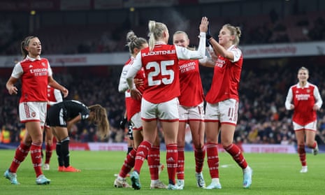 Vivianne Miedema of Arsenal Women celebrates after scoring a goal to put Arsenal ahead.