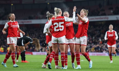Arsenal v Juventus: Women’s Champions League – live | Women's Champions League 3 Vivianne Miedema of Arsenal Women celebrates after scoring a goal to put Arsenal ahead.
