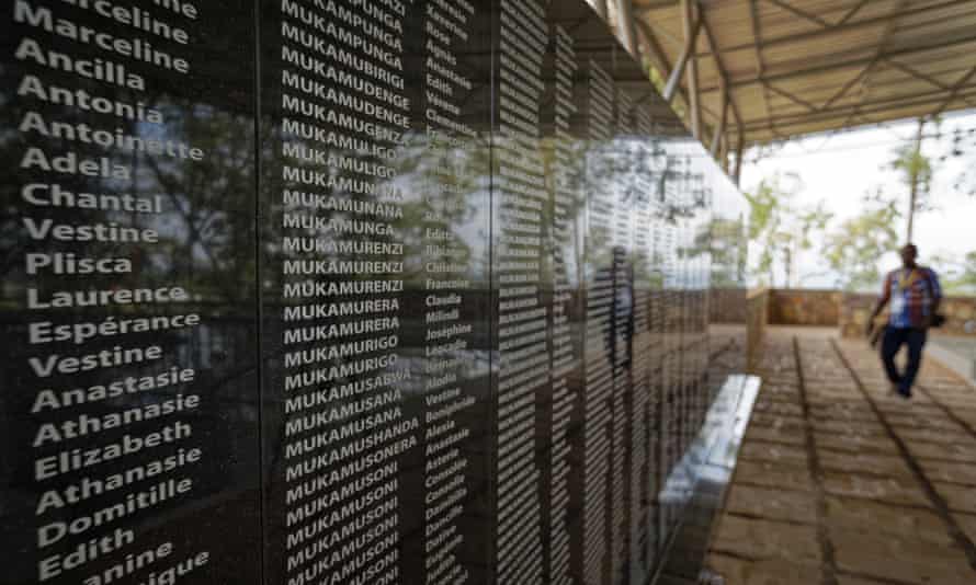 Names of genocide victims on a wall outside a church in Ntarama, Rwanda