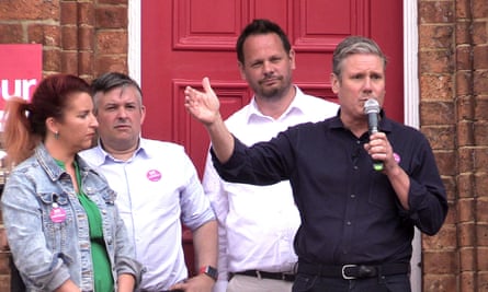 Labour leader Sir Keir Starmer (right) makes a speech during the Wakefield by-election campaign trail.