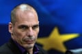 (FILES) -- A file photo taken on March 4, 2015 shows then Greek Finance Minister Yanis Varoufakis arriving to present his ministry’s new secretaries at a press conference in Athens.