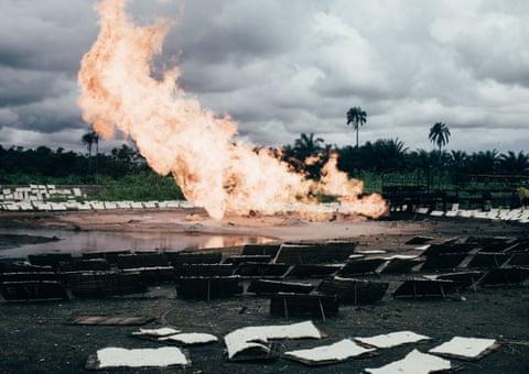 Natural gas flaring site in Ughelli, Niger delta.