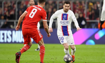 Lionel Messi of PSG during the UEFA Champions League round of 16 leg two match between FC Bayern Munich and Paris Saint-Germain