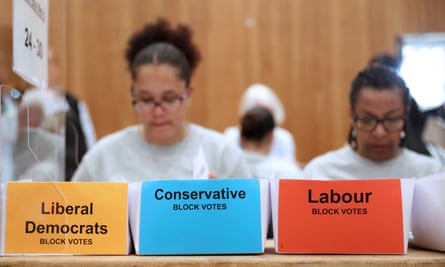Staff count ballots for local elections in London in May 2022.