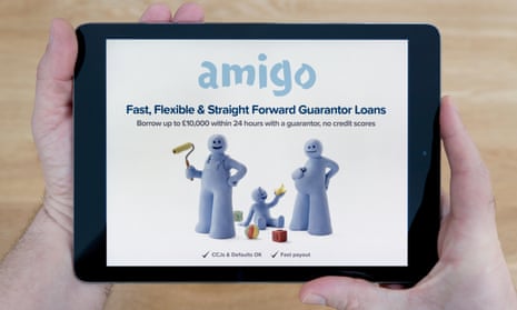 A person looks at the Amigo Loans website on an iPad