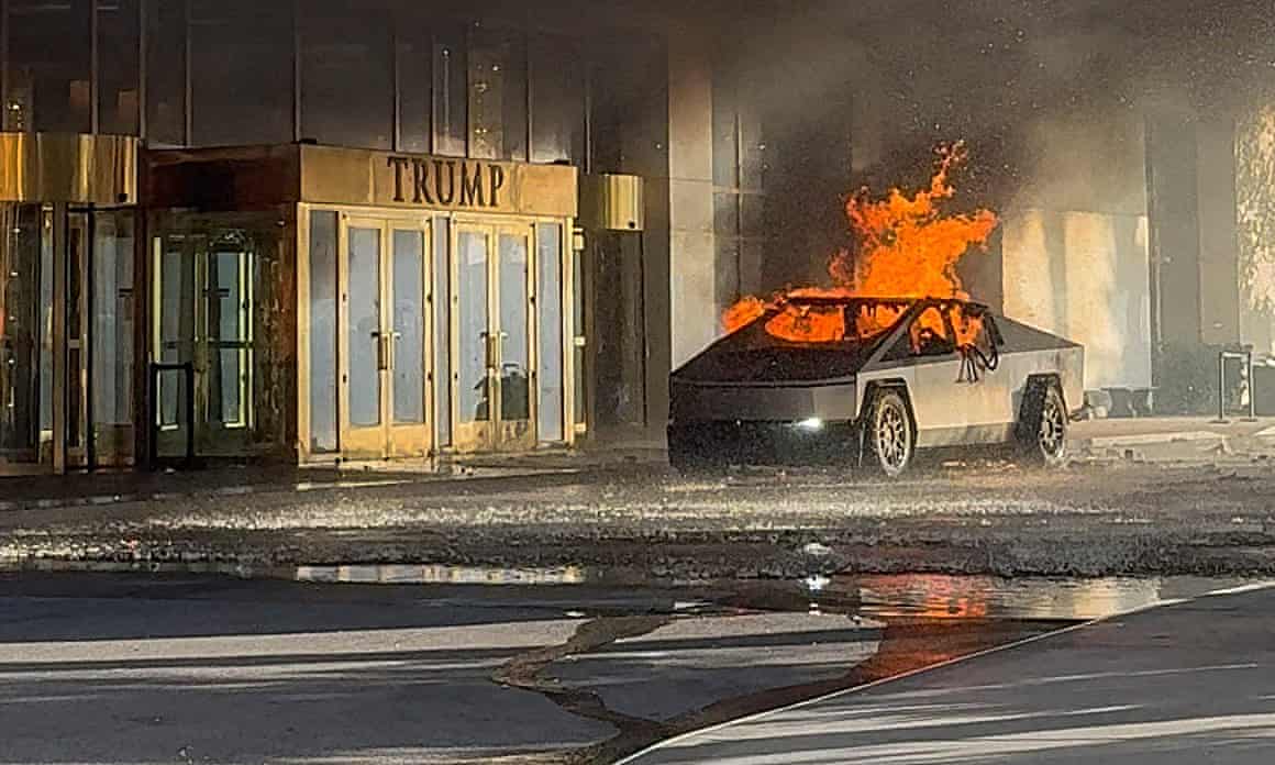 Flames rise from a Tesla Cybertruck outside the Trump International Hotel Las Vegas