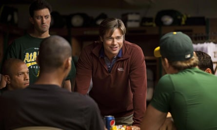 Brad Pitt as the Oakland A’s general manager Billy Beane in the film version of Lewis’s bestseller Moneyball, about how US baseball was reshaped by the use of statistics.