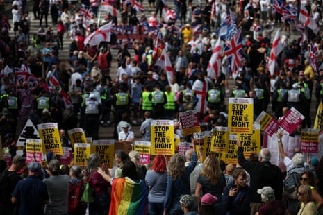 Protesters from a group known as South Coast Patriots take part in a march against immigration in PortsmouthProtesters from a counter-protest by Stand Up to Racism demonstrate opposite to the group known as South Coast Patriots following a march against immigration, in Portsmouth, Britain, September 12, 2026. REUTERS/Isabel Infantes