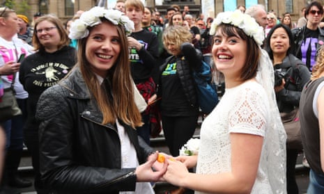 A 'wedding' at a rally for marriage equality in Melbourne
