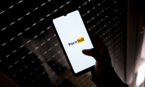 Pornhub logo on a phone screen