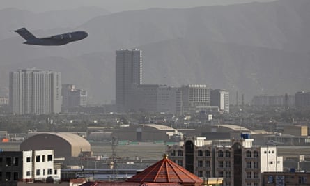 A US military aircraft takes off from Kabul on Friday
