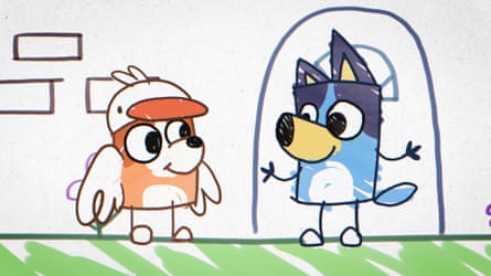 Still of Bingo and Bluey from the video game Bluey’s Quest for the Golden Pen