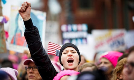 A woman cheers during the Women’s March in Washington DC, on 21 January.