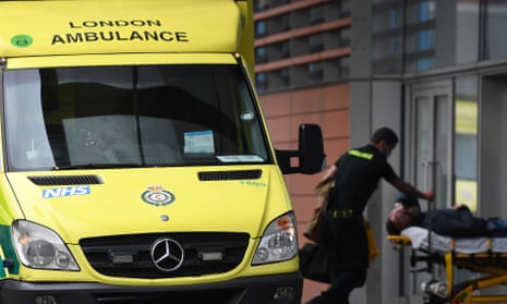An ambulance waits outside of a hospital in London