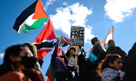 Protesters against the war in Gaza in Washington, DC, on 13 January.