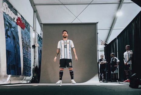 Lionel Messi Argentina poses rigidly.