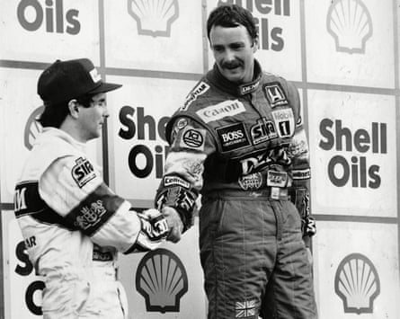 Nigel Mansell he shakes hands with Nelson Piquet at the 1986 British Grand Prix
