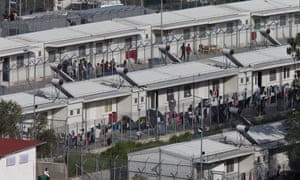 Migrants and refugees inside Moria camp on the Greek island of Lesbos.