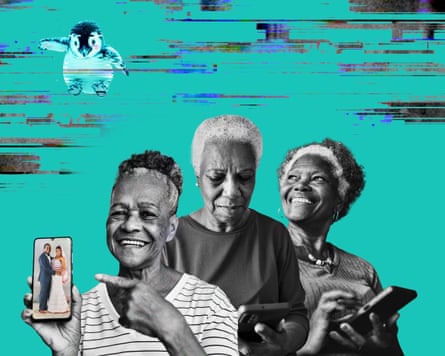 Comp showing older Black women enjoying time on their phones.