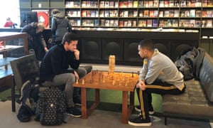 Two men playing chess in the Forum in Groningen city centre