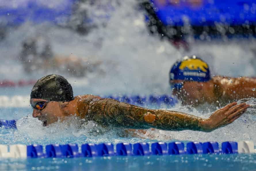 Caeleb Dressel in action during the men’s 100 butterfly at the U.S. Olympic Swim Trials in June 2021