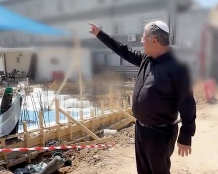 A screengrab from social media of Itamar Ben-Gvir at a building site