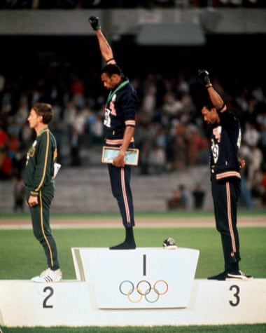 Tommie Smith and John Carlos giving the Black Power salute at the Olympic Games in Mexico City, 1968.