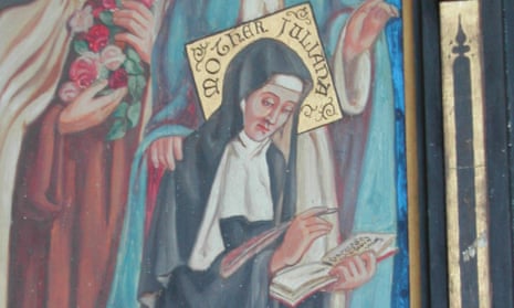 A painting of Julian of Norwich on a early 20th century triptych, in All Saints church in East Tuddenham, Norwich.