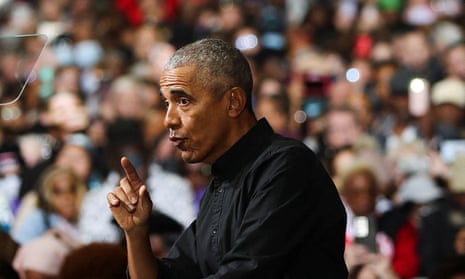 Obama campaigns for Democratic Senator Raphael Warnock in Atlanta, Georgia.