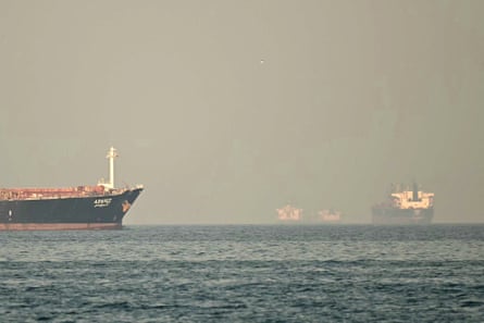 Cargo ships and tankers in the strait of Hormuz