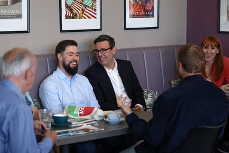 Andy Burnham speaking to the Labour MP for Erewash, Adam Thompson.