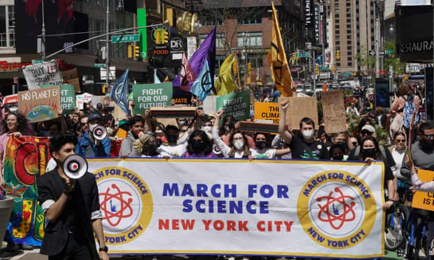 Protesters lead a March for Science in New York City in April.