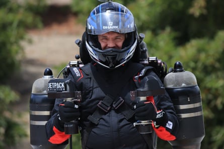 Dave Eggers tries David Mayman’s jetpack.