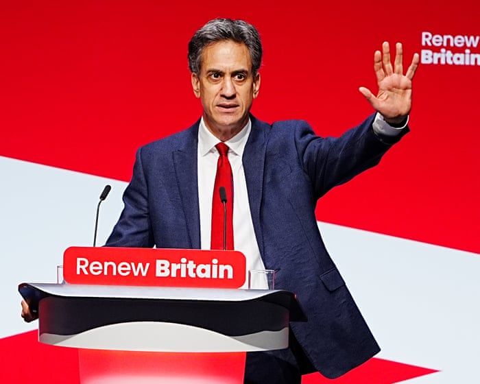 Ed Miliband vows to ban fracking and warns Reform would ‘trash our climate commitments’ – UK politics live