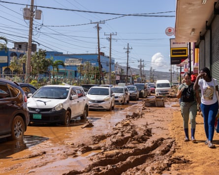 A traffic jam on a muddied road