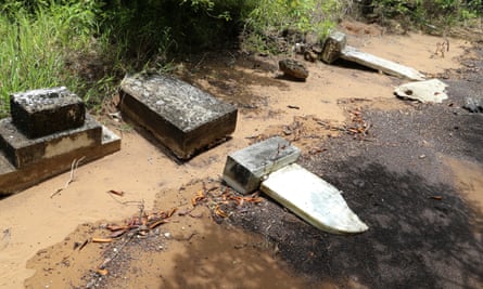 A cemetery on Sabai Island showing impacts from the ocean