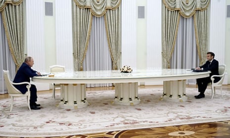 Russian President Vladimir Putin attends a meeting with French President Emmanuel Macron in Moscow in February.