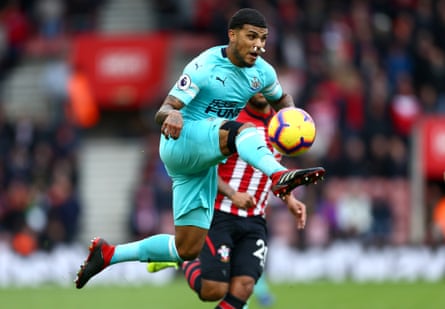 October 27: Deandre Yedlin of Newcastle United controls the ball in the air against Southampton at St Mary’s Stadium.