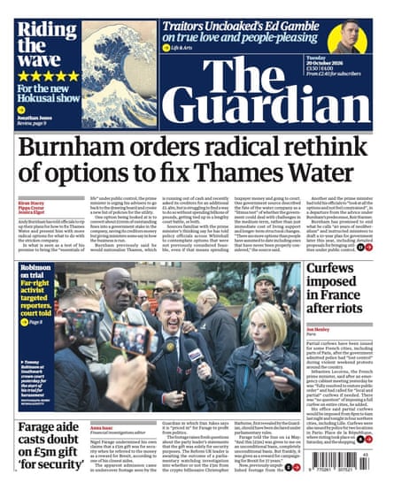 The Guardian front page 20 October