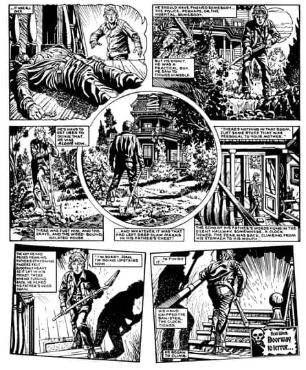 A page from Alan Moore’s comic Monster. Monster was the series Moore created for the horror-themed weekly anthology Scream! and is the only time the creator of Watchmen worked on a series with John Wagner, the creator of Judge Dredd.