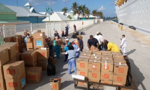 Relief aid is offloaded from a Royal Caribbean ship in Freeport, on 11 September.