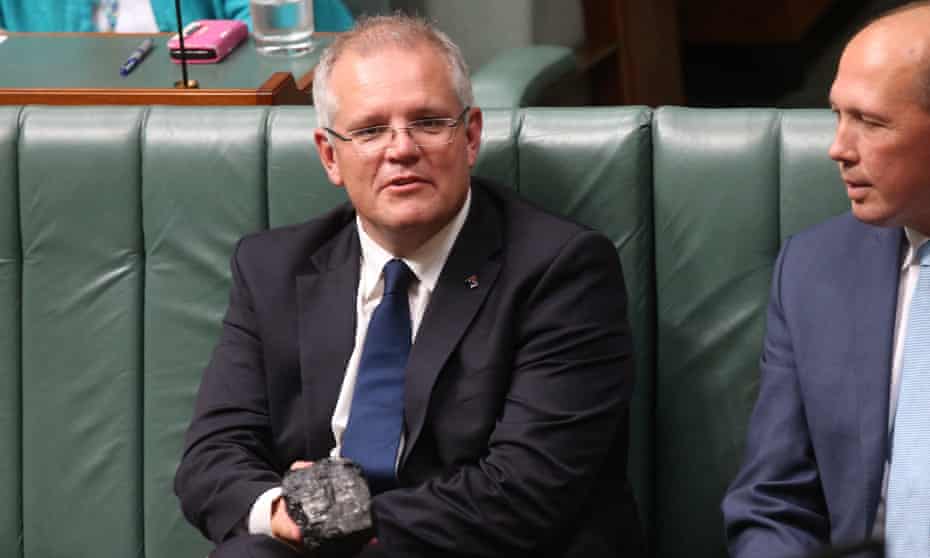 Scott Morrison holding a lump of coal during question time in the house of representatives in parliament house in 2017