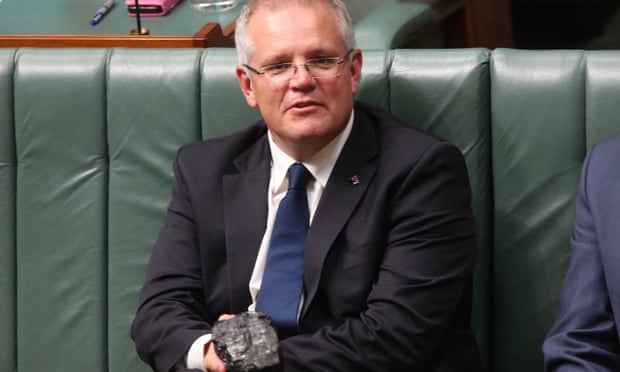 Scott Morrison sits in parliament with a lump of coal during Question Time on 9 February 2017