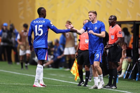 Liam Delap of Chelsea comes on as a substitute replacing Nicolas Jackson.