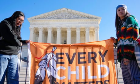 Demonstrators outside the US supreme court in November. Joe Biden said: ‘I stand alongside tribal nations as they celebrate today’s supreme court decision.’