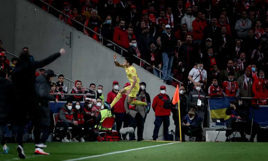 Luis Diaz of Liverpool celebrates after scoring their third goal.